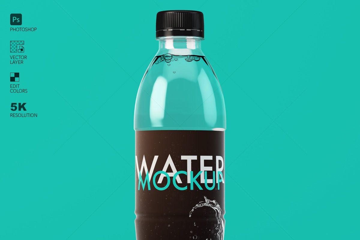 时尚逼真透明矿泉水饮料塑料瓶设计展示效果图psd样机模板素材Modern Water Bottle Mockup , 第2张