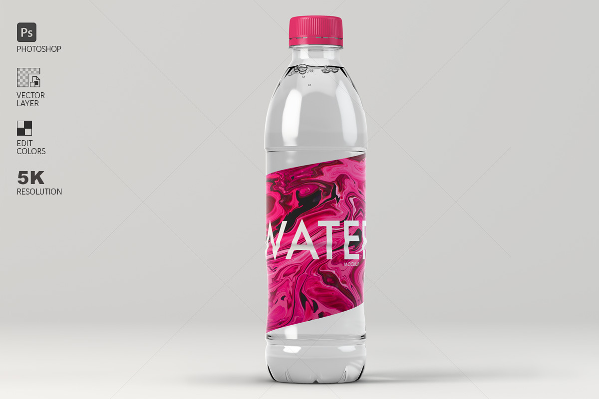 时尚逼真透明矿泉水饮料塑料瓶设计展示效果图psd样机模板素材Modern Water Bottle Mockup , 第3张