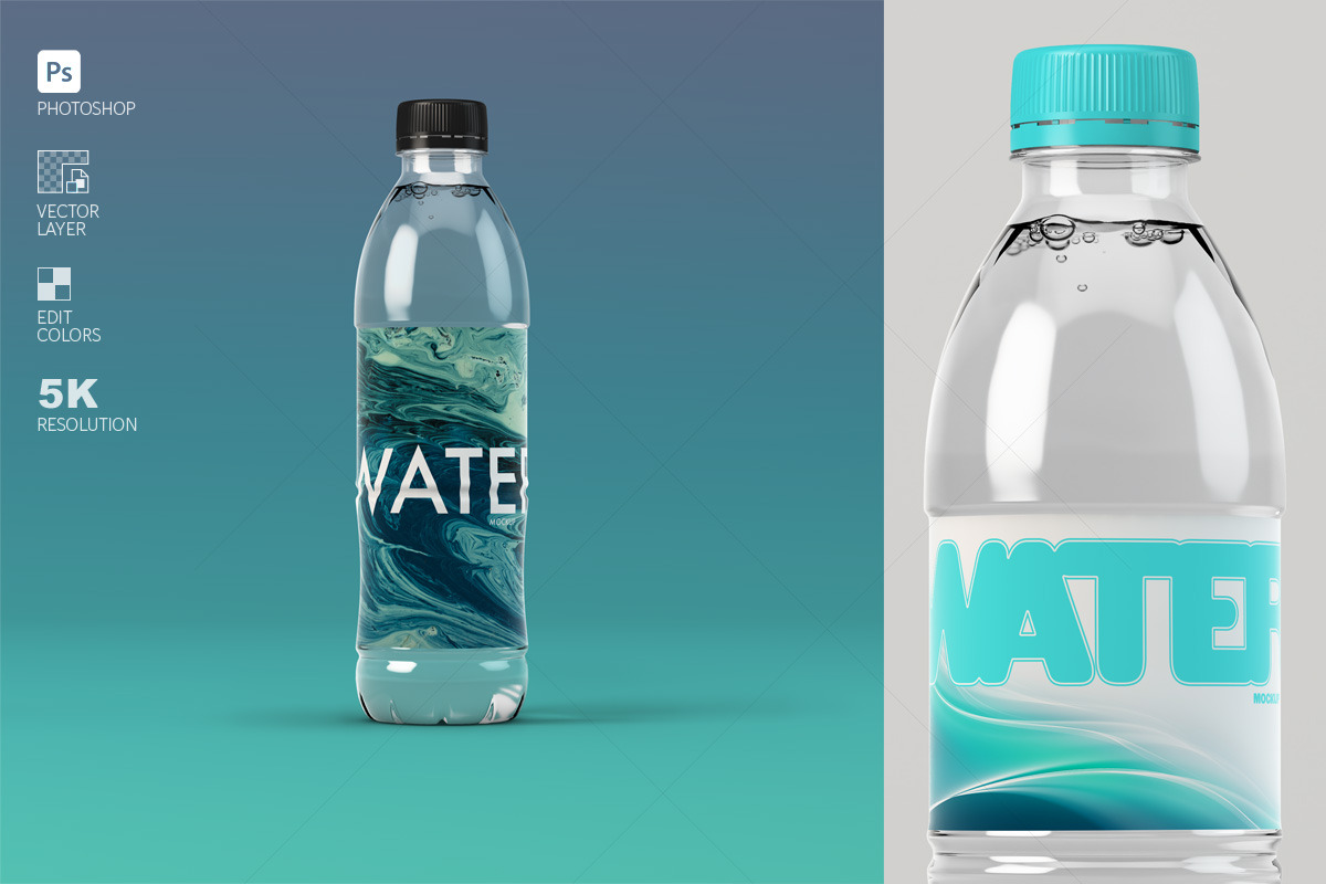 时尚逼真透明矿泉水饮料塑料瓶设计展示效果图psd样机模板素材Modern Water Bottle Mockup , 第5张