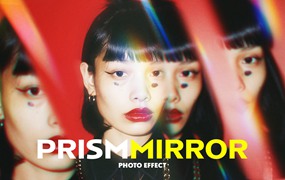 玻璃棱柱折射照片效果ps特效滤镜样机 Mirror Prismatic Photo Effect