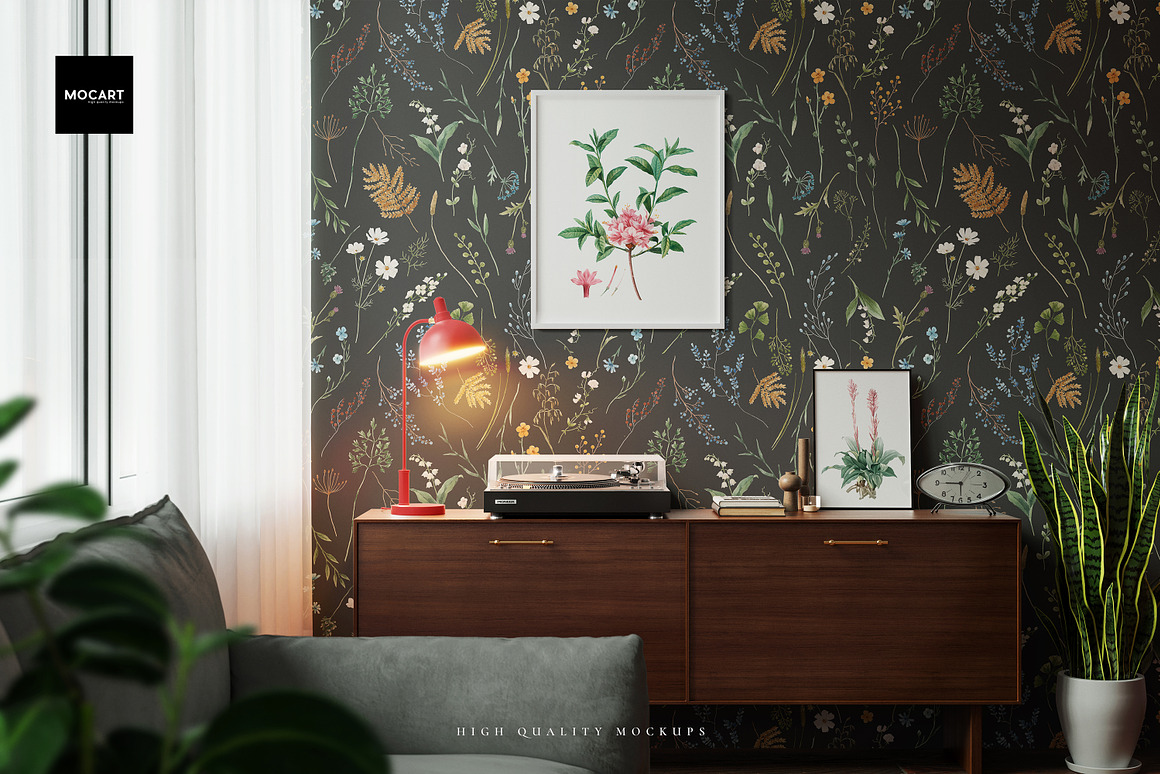 逼真客厅室内墙壁墙纸设计展示效果图psd源文件样机模板素材Living Room Wallpaper Mockup v5 , 第2张