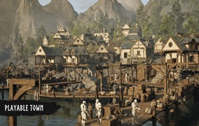 UE5中世纪欧洲城市小镇码头场景3D模型素材Modular Medieval Town, Docks