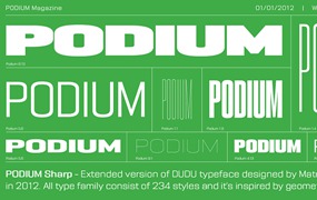 英文字体：极简现代浓缩未来派科技海报标题排版无衬线字体 PODIUM Sharp Font