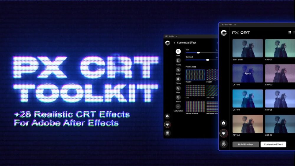 AE插件 复古赛博朋克CRT电视信号故障闪烁燥点曲线像素风视频特效素材Pixflow – PX-CRT TV Effects Plugin , 第1张