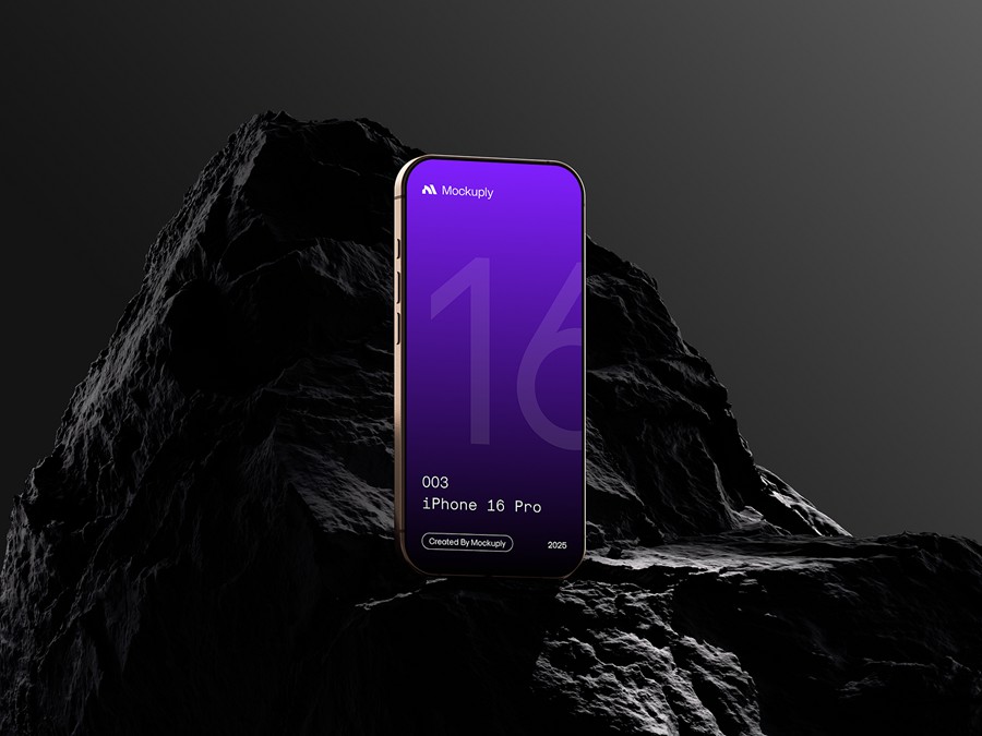 6款4K高清暗黑系岩石背景ui广告界面设计苹果iPhone 16 Pro手机贴图psd样机模板iPhone 16 Pro 003, Mockuply , 第7张