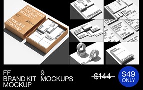 FF_Brandkit Bundle by Showcase Mockup 9款高级国外名片文件夹信封信纸活页夹品牌书胶带画册品牌vi设计ps贴图样机模板