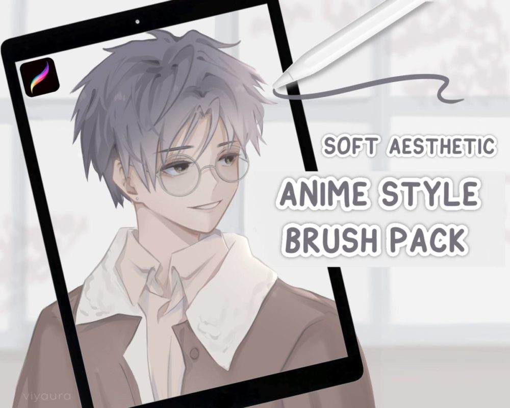 平滑柔软动漫绘画线条素描procreate笔刷画笔素材 Soft Aesthetic Anime Brush Set for Procreate , 第1张