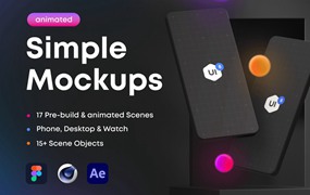 17款高清苹果全套电子设备UI广告界面设计展示模型样机动态效果AE/Figma/C4D格式素材Simple Mockups 2.0