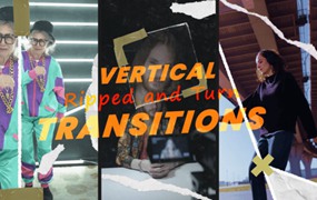 AE模板 复古胶带撕纸纸片拼贴定格动画视频转场特效素材Vertical Rip Paper Transitions