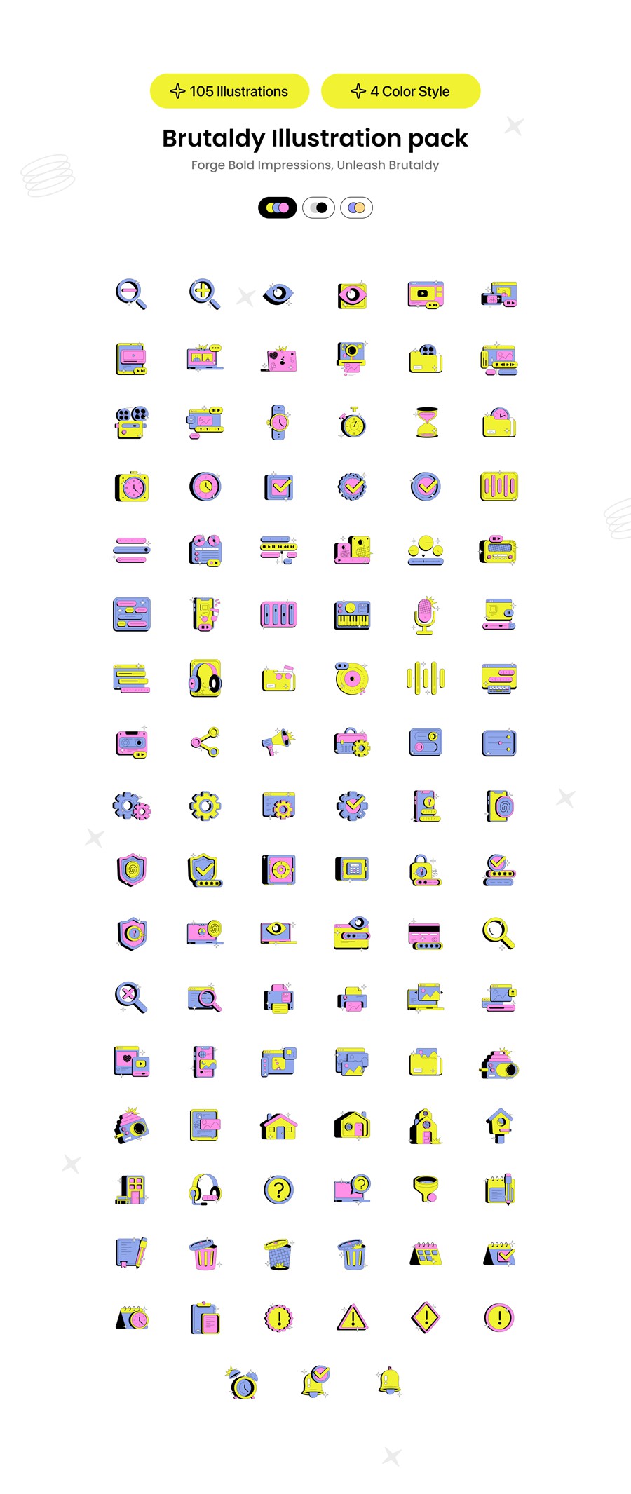 105幅新野兽派双色调潮流UI界面设计矢量图标Icons插图设计Figma/Svg/Png格式素材 Brutaldy Illustration pack , 第7张