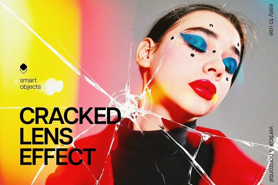 失真扭曲破碎玻璃照片效果ps特效滤镜样机 Cracked Lens Photo Effect , 第1张