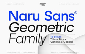 现代时尚品牌网络排版包装设计无衬线英文字体安装包 Naru Sans a Geometric Sans Family