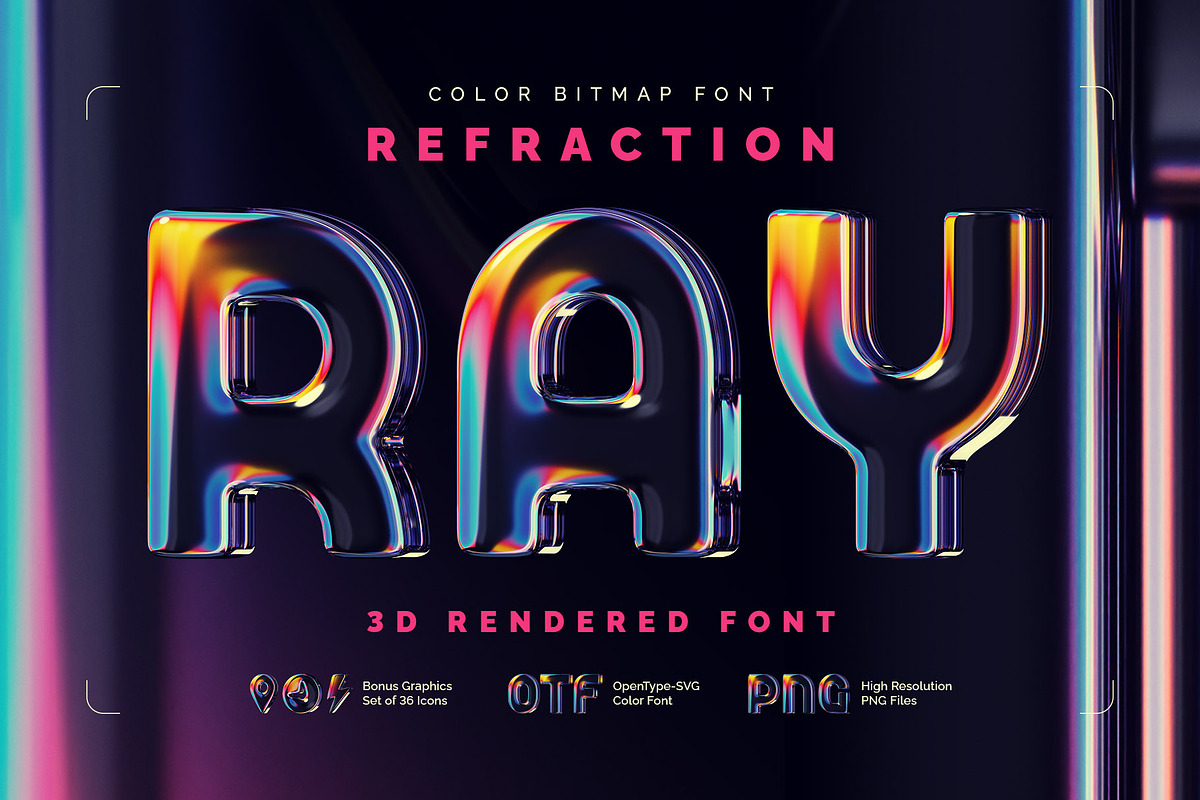 时尚科幻透明亚克力水晶玻璃英文字母符号图标png免抠图片素材Refraction Ray – Color Bitmap Font , 第1张