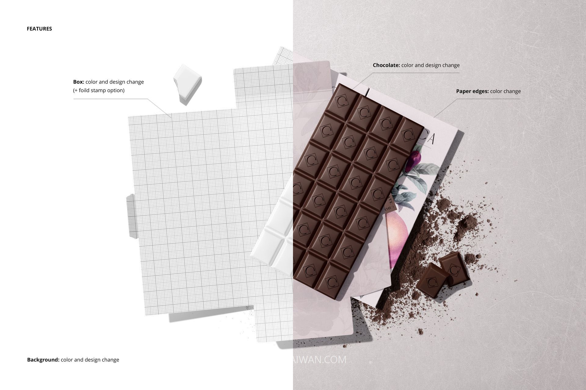 7款精致零食糖果巧克力棒包装盒设计展示PS样机模板素材 Chocolate Bar Packaging Mockup Set v.2 by Creatsy , 第3张