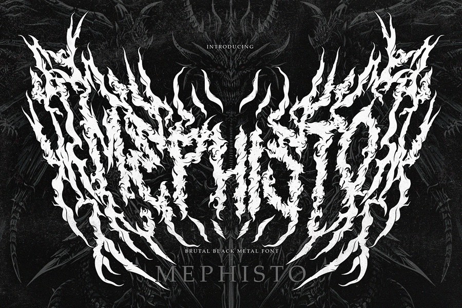 暗黑野蛮重金属纹身图腾设计装饰英文字体安装包 Mephisto – A True Black Metal Font , 第1张