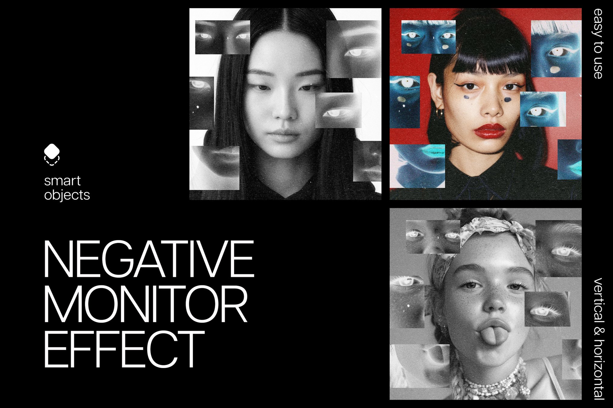 复古故障失真照片效果ps特效滤镜样机 Negative Monitor Photo Effect , 第1张