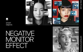 复古故障失真照片效果ps特效滤镜样机 Negative Monitor Photo Effect