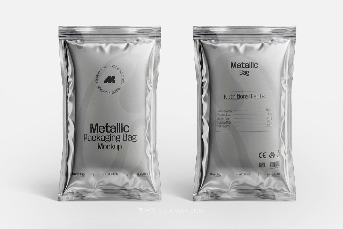 5款逼真金属质感食品咖啡酱料包装袋设计展示PSD样机模板素材 Packaging Metallic Sachet Mockup , 第6张