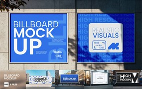 逼真城市街边大型广告牌品牌海报设计展示效果图PSD样机模板 City Billboard PSD Mockup