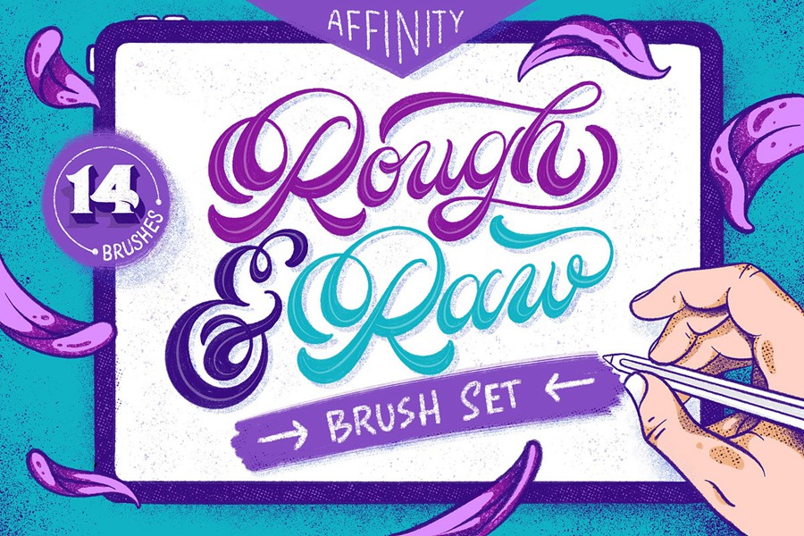 14款粗糙边缘颗粒喷墨线条素材绘画效果Affinity笔刷画笔 Rough & Raw Affinity Brushes , 第1张