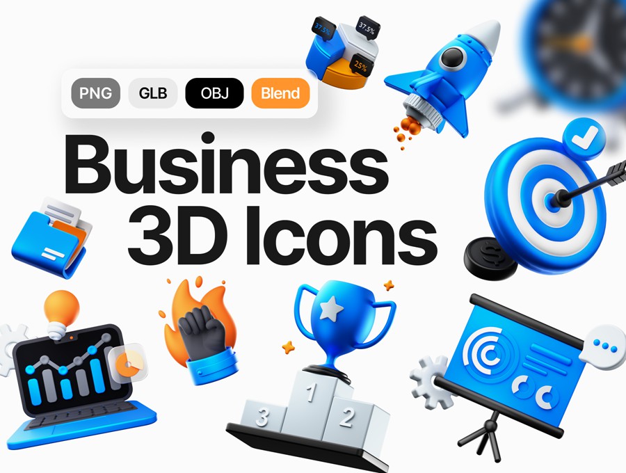 30款金融业务业绩数据3D立体图标Icons设计PNG/Blender/OBJ格式素材 Professional Business 3D Icons Pack , 第1张