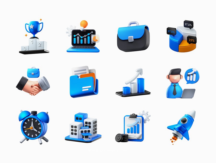 30款金融业务业绩数据3D立体图标Icons设计PNG/Blender/OBJ格式素材 Professional Business 3D Icons Pack , 第3张