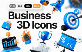 30款金融业务业绩数据3D立体图标Icons设计PNG/Blender/OBJ格式素材 Professional Business 3D Icons Pack