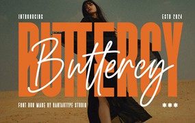 现代优雅品牌杂志广告邀请函设计衬线手写英文字体 Buttercy Font Duo