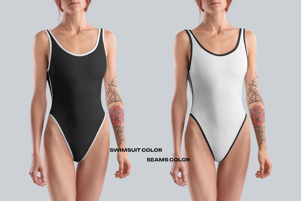 8款女士运动连体泳衣设计展示效果图PSD样机模板 8 Mockups Woman Athletic One Piece Swimsuit vol.03. Full height , 第3张