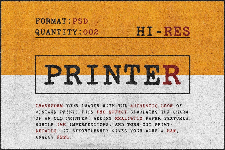 粒状纹理老式照片效果ps特效滤镜样机 Old Ink Printer Design Effect , 第1张