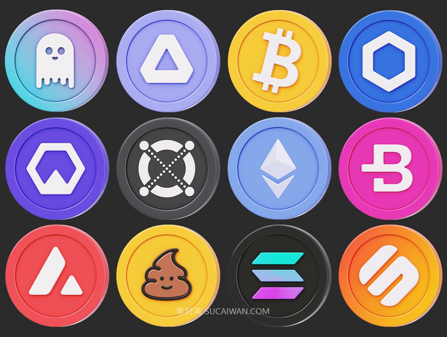 44款3D立体圆形金融加密货币图标Icons设计Blender/Fbx/Png格式素材 Crypto Coins 3D Icon Pack , 第5张