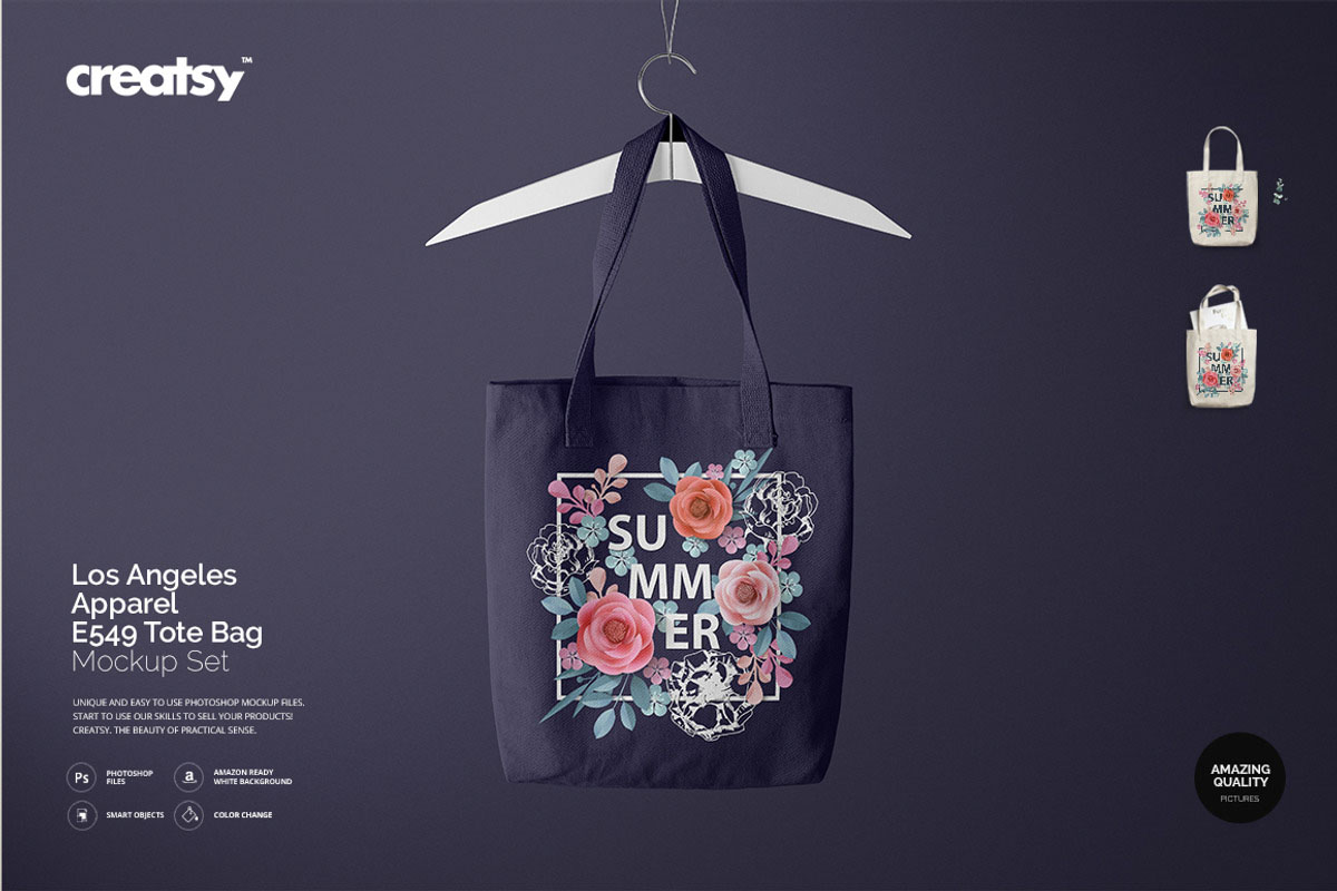 6款时尚无纺布手提帆布袋logo印花vi贴图psd样机模板素材 Los Angeles Apparel Tote Bag Mockup , 第1张