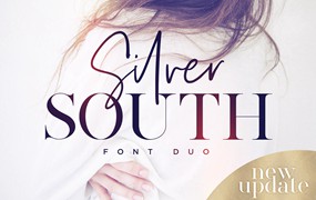 现代优雅婚礼品牌标题logo手写签名衬线字体字体家族设计素材 Silver South Font Duo