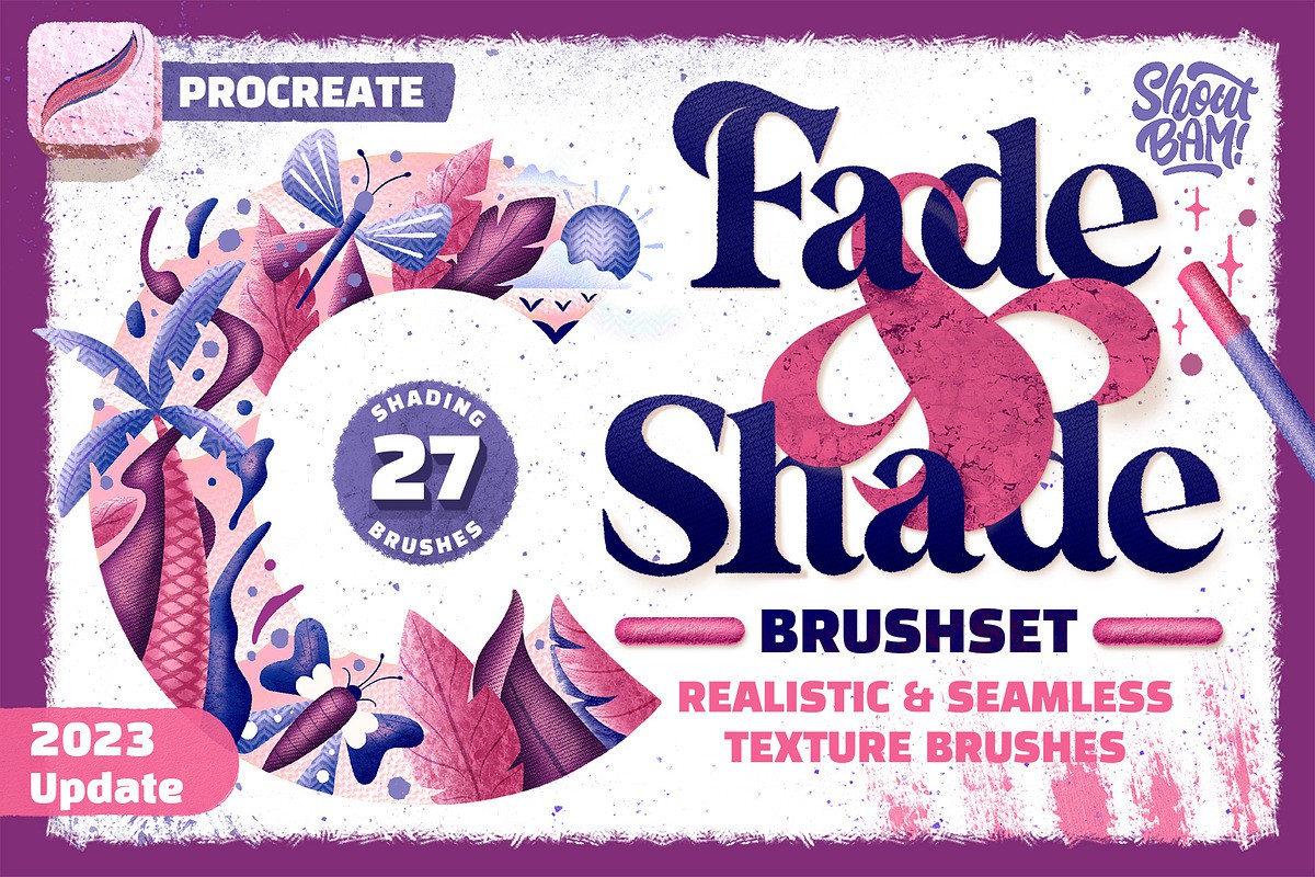 25款颗粒毛笔刷纺织布料纹理procreate笔刷/着色画笔素材包 Fade & Shade Brush Set & Tutorials , 第1张