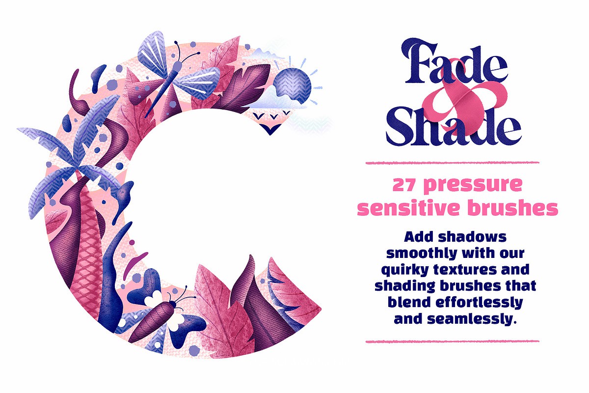 25款颗粒毛笔刷纺织布料纹理procreate笔刷/着色画笔素材包 Fade & Shade Brush Set & Tutorials , 第2张