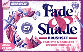 25款颗粒毛笔刷纺织布料纹理procreate笔刷/着色画笔素材包 Fade & Shade Brush Set & Tutorials