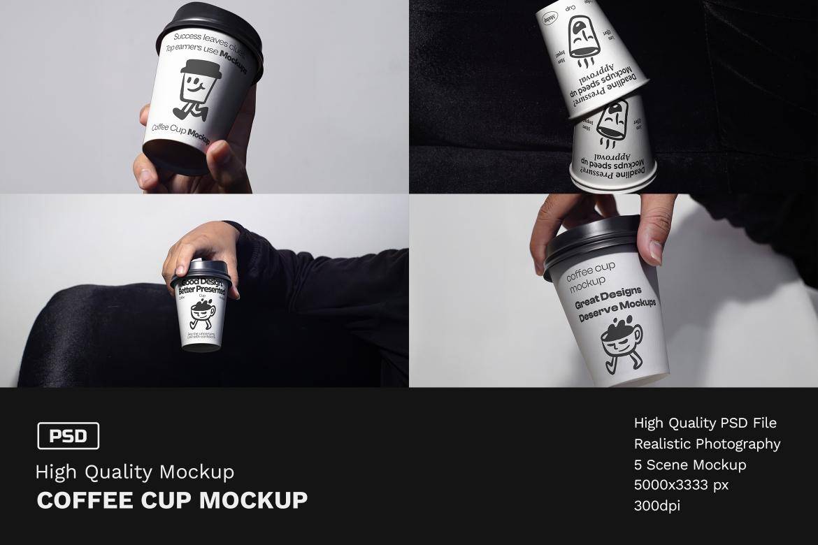 4款手持一次性咖啡杯纸杯vi设计展示效果图psd样机模板 Paper Cup Mockup , 第1张