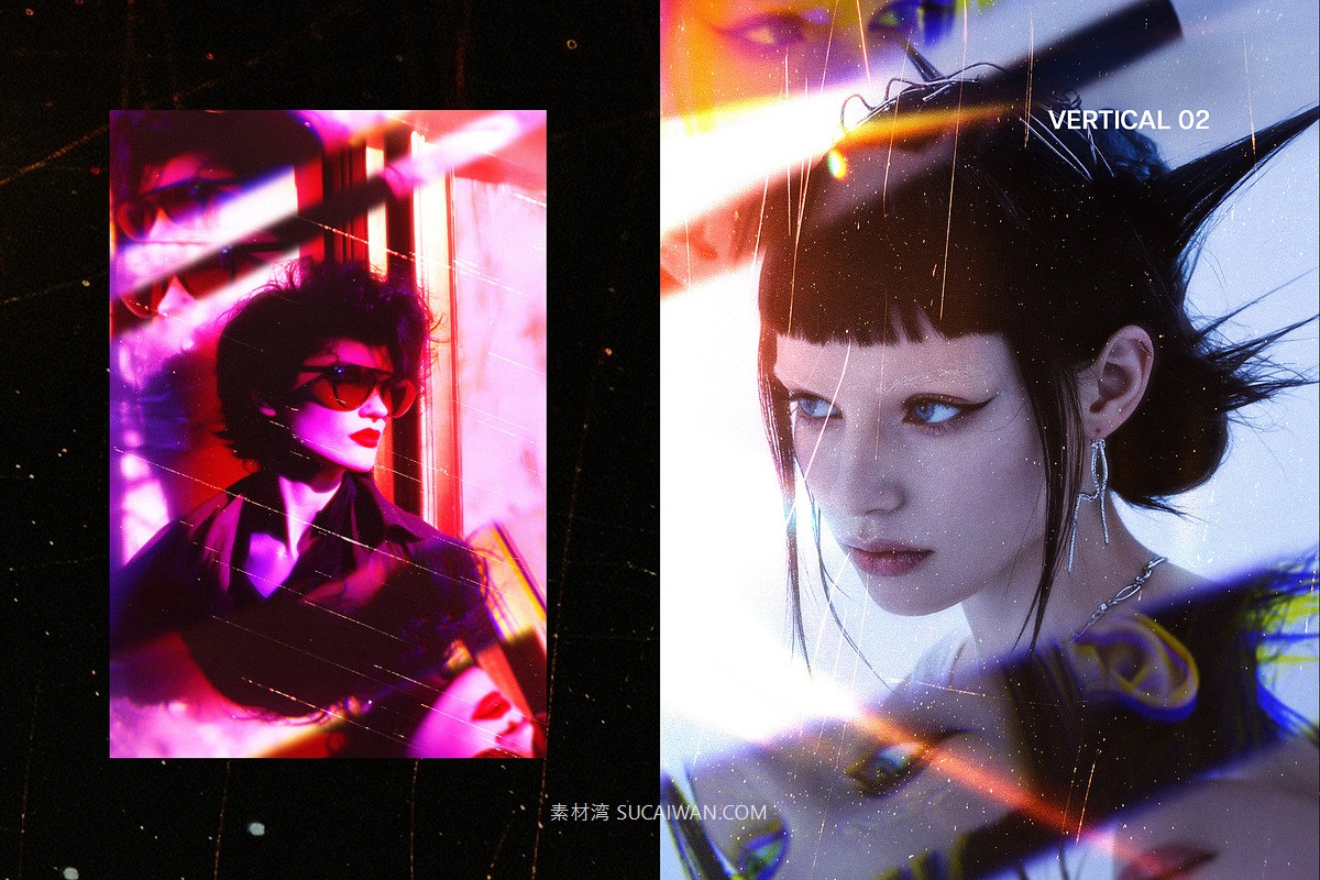 故障失真扭曲照片效果ps特效滤镜样机 Distorted Mirror Photo Effect , sucaiwan.com